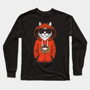 Hoodie & Shades: Cute Cat in Cozy Style Long Sleeve T-Shirt